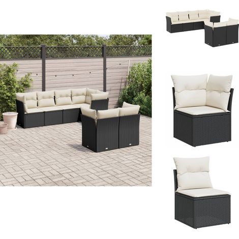 Salon de jardin 7 pcs avec coussins noir résine tressée - Salon De Jardin - Canapé Extérieur - Meuble De Jardin - Ensemble Salon De Jardin - Mobilier De Jardin (1/5)