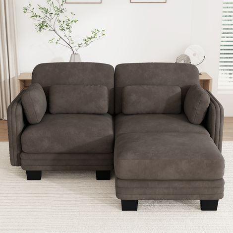 Modulares 2-Sitzer-Ecksofa mit Ottomane, brauner Chenille, 176 x 143 x 88 cm REDOM (1/5)