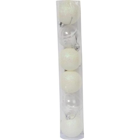 Set di 6 palline di plastica bianca con glitter, 6 cm (1/3)