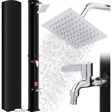 LIFERUN 40L Solardusche, Solar Gartendusche inkl. 360° Duschkopf, Wasserhahn, Gartenschlauch-Anschluss & Schutzhaube, Pooldusche Camping, warmes Wasser, bis 60°C, ohne Stromanschluss (Schwarz