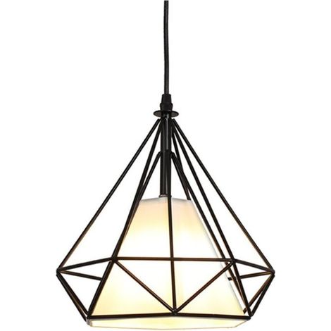STOEX Lustre Suspension industrielle 25cm , Plafonnier Lampe de Plafond Abat-Jour Cage Diamant Corder Ajustable (Noir) (1/4)