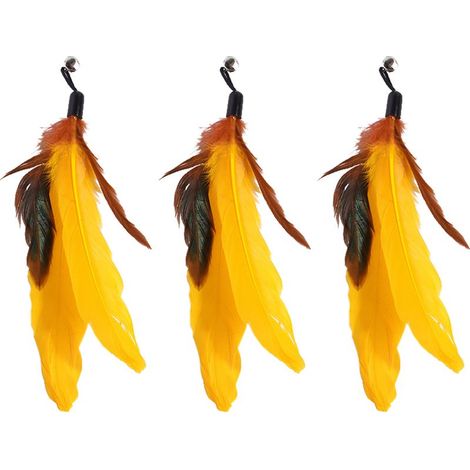 Lot de 3 têtes de rechange en plumes colorées pour jouets pour chats - Plumes jaunes (1/5)