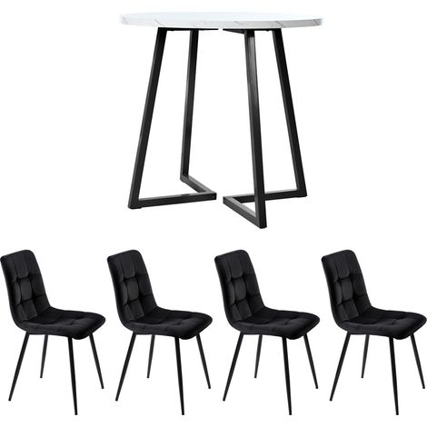 5-teiliges Esszimmerset mit 4 Samtstühlen, runder Tisch Ø80 cm MDF MODENUIT (1/5)