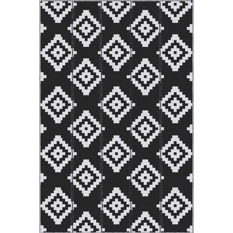 Tapis extérieur Style Graphique - Tapis réversible 2 Motifs - dim. 2,74L x 1,82l m - PP Haute densité 310 g/m² Noir Blanc