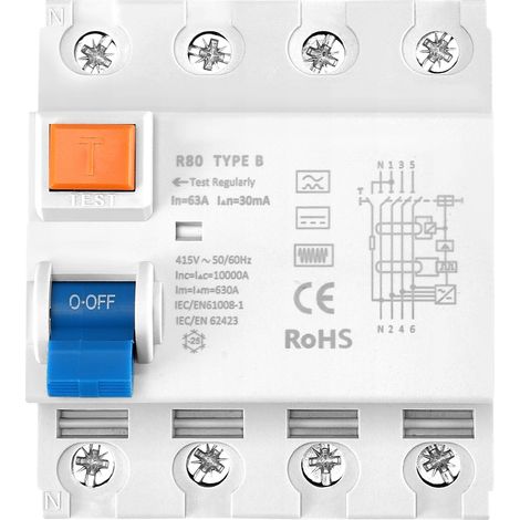 Interruptor neumático, protección contra fugas de 30 mA, diseño de 4 polos, 63 A, 4 (1/5)
