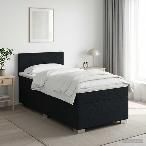 Cama box spring con colchón con cabecera Negro 80 x 200 cm Tela (1/5)