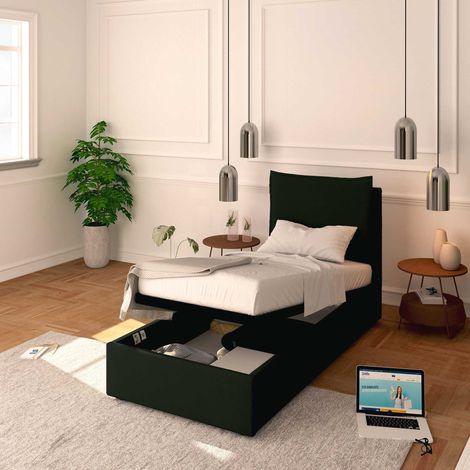 Baldiflex Letto Contenitore Singolo 80x190 Licia in Ecopelle con Rete a Doghe colore Nero Black (1/5)