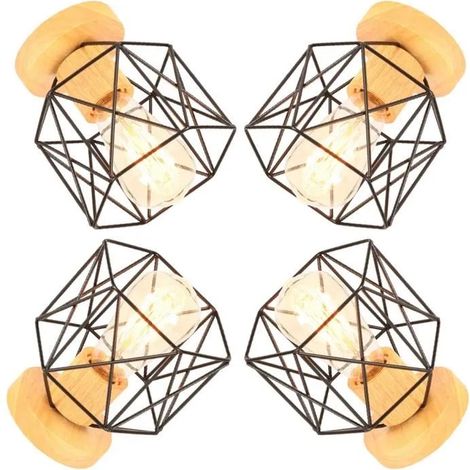 U-do 4pcs Retro Plafonnier Carré Industriel,E27 Plafonnier Vintage en Cage Cube Designe Edison pour Salon Chambre (1/4)