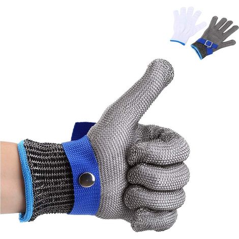 Gant anti-coupure niveau 5 – acier inoxydable 316L – chasse, pêche, boucher – coton durable XXL