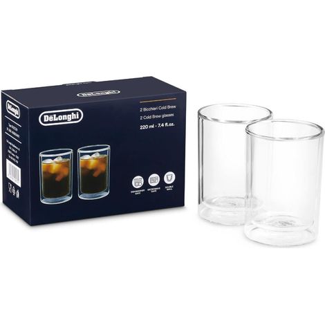 Delonghi 2 bicchieri Cold Brew 220ml doppia parete vetro bevande fredde 102mm
