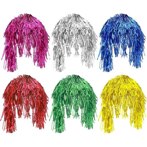 Lot de 6 perruques décoratives à paillettes colorées, perruques de fête à paillettes métalliques, ornement de cheveux-32.00X21.00X10.00CM