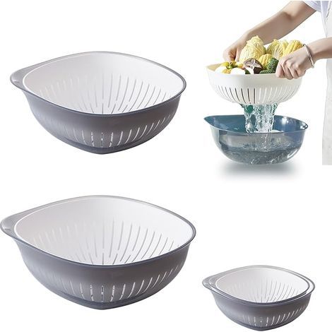 Lot de 2 passoires gigognes en plastique grande capacité pour pâtes, légumes et fruits. Panier d'égouttage pour laver et laver les aliments. (1/5)