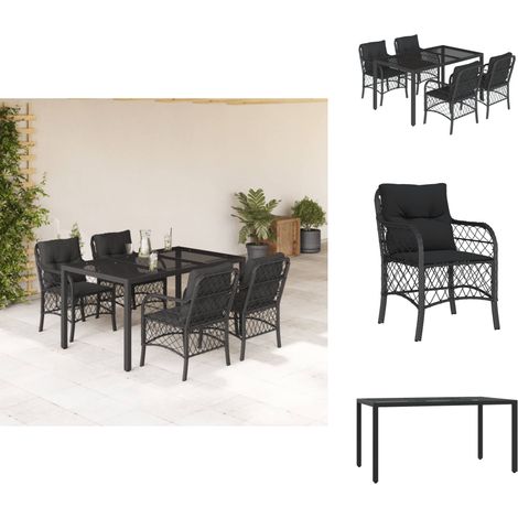 5-tlg. Garten-Essgruppe mit Kissen Schwarz Poly Rattan - Gartentisch - Esstisch - Gartenmöbelset - Outdoor Möbel - Rattan Gartenmöbel (1/5)