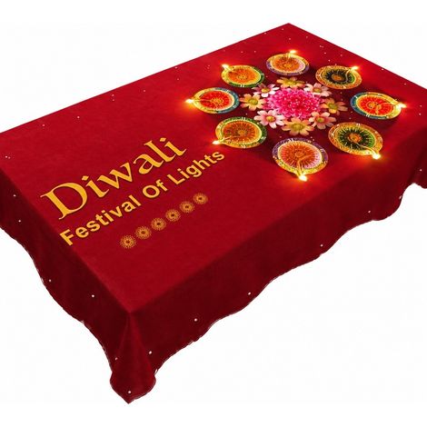 Nappe de Noël rectangulaire en polyester imperméable rouge décorative pour les fêtes, 140 x 180 cm - 12 (1/5)