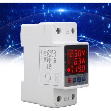 SVP-719 AC220V DIN, intelligenter Überspannungs-/Unterspannungsschutz mit einstellbarer automatischer Rückstellung, Strombegrenzung, Zeitverzögerung und Leistungsanzeige, 63 A (1/5)