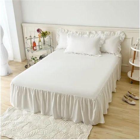 Lot de 3 cache-sommier à volants, 2 couvre-oreillers pour lit jumeau, grand lit, 43,2 cm, avec volants de poussière, élastique pour décoration (couleur 1, 1,5 x 2 m, 3 pièces) (1/5)