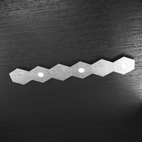Plafoniera Moderna 6 Moduli Hexagon Metallo Foglia Argento 3 Luci Led 12X3W (1/5)