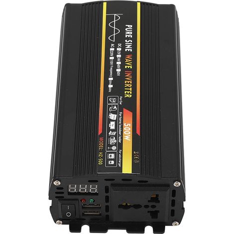 500-W-Sinus-Wechselrichter mit Universalstecker, 2 USB-Anschlüssen, LED-Anzeige, 12-V-Eingang, 220-V-Ausgang für das Auto (1/5)