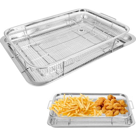Plaque de cuisson avec grille de refroidissement, 29 x 39 x 6 cm, en acier inoxydable, grille à gâteau, moins collante, pour faire cuire les biscuits, griller et refroidir, passe au lave-vaisselle (1/5)
