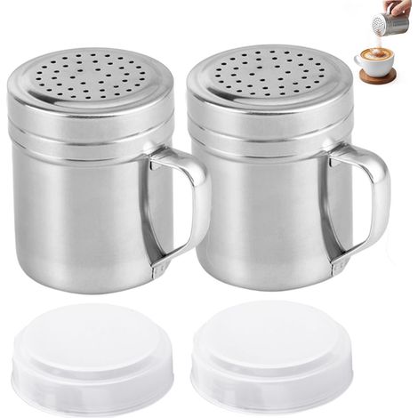 Salière et poivrière en métal avec poignée 2 pièces salière et poivrière en acier inoxydable avec trous couvercles pour cuisine restaurant salle à manger 2, 8x3, 7 pouces (1/5)