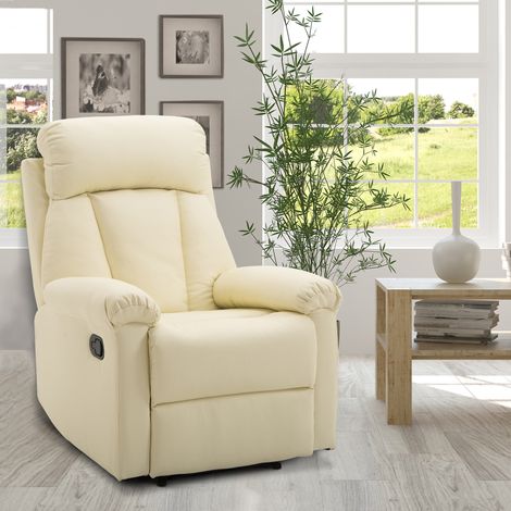 HOMCOM Sillón Relax Reclinable Tapizado en PU Butaca de Salón con Reposapiés Retráctil Respaldo Alto Resposabrazos para Dormitorio 80x97x107 cm Blanco (1/5)