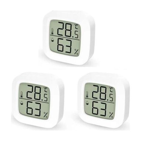 Thermometre Hygrometre Interieur Lot de 3 Petit Thermometre Maison Numérique Mini LCD Termometro Ambientale d'intérieur, Hygromètre pour Chambre à Coucher Cave à Vin, Aimanté, 6 Piles (1/5)