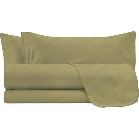 Set Lenzuola Matrimoniale Sopra Sotto e 2 Federe Linea Water Washed Ocra