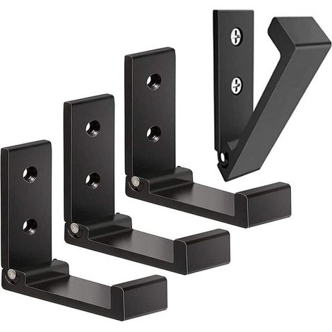 Schwarzes Set mit 4 faltbaren, unsichtbaren Wandhaken, Wandhaken aus Aluminium, Wandhaken aus Aluminiumlegierung, faltbare Kleiderhaken