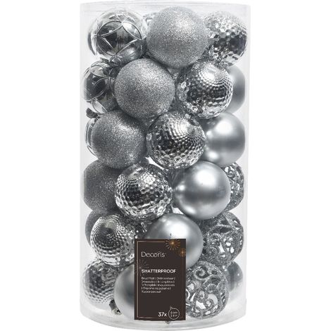 Tubo con 37 Palline Decorative in Argento per Albero di Natale Ø6cm (1/2)