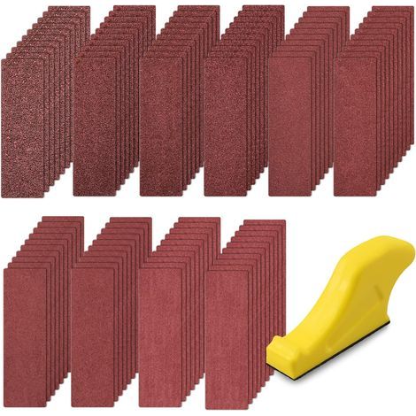 100 Pièces Feuilles Abrasives avec Bloc de Ponçage à Main, Papier Abrasif Grain 40/60/80/120/180/240/320/400/600/800 Papier Verre (1/5)