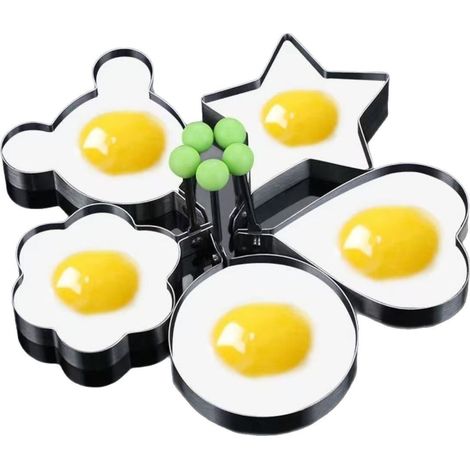 Sollbry 5pcs Moules Œuf au Plat Inox Antiadhésif, Anneau à Œuf avec Poignée Pliable Anti-Brûlure,Cercle Pancake et Omelette pour Petit Déjeuner (1/5)