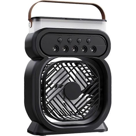 Ventilateur 3 en 1, climatiseur, rafraîchisseur d'air domestique compact, veilleuse LED, humidificateur, réglage de la température, ventilateur de bureau, noir (1/5)