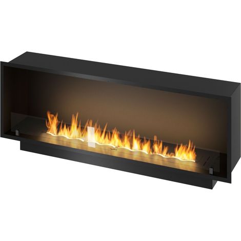 Cheminée bioéthanol encastrable Inside Black 1500 - Noir mat, avec vitre, brûleur 5 L, design moderne