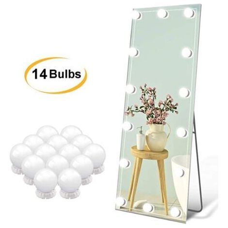 royaluxe-Lumière De Miroir Kit De 14 Ampoules Pour Coiffeuse Maquillage, Miroir Led Hollywood Dimmable, Lampe Coiffeuse Usb Avec Interrupteur Et Câble, 3 Couleurs Et 10 Luminosité