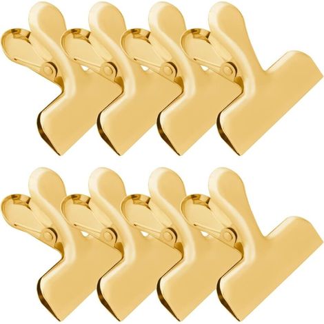 Juego de 8 pinzas para chips de acero inoxidable chapadas en oro, 7,6 cm, para bolsos, para el hogar y la oficina, pinzas para papel, pinzas metálicas resistentes y duraderas (1/4)
