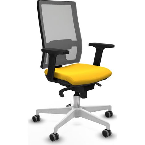 Horna sincro malla gris similpiel amarillo brazos 2D base blanca  ruedas 65mm engomadas (1/5)
