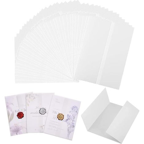 JeiibrZui Lot de 30 enveloppes en parchemin transparent (13 x 18 cm) avec pochette pré-pliée, idéales pour les invitations de mariage et d'anniversaire. (1/5)