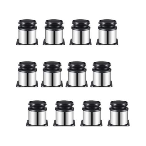 Set of 12 round furniture legs in brushed stainless steel - height adjustable from 0 to 15 mm (1/5)