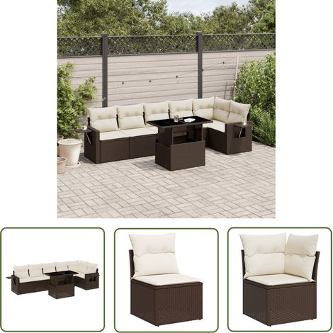 The Living Store 7-tlg. Garten-Sofagarnitur mit Kissen Braun Poly Rattan - Gartenmöbel Set - PE-Rattan Möbel - Outdoor Lounge - Gartenecke - Terrassenmöbel (1/5)
