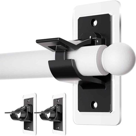 Support De Tringle À Rideaux Autocollant - Sans Perçage - Pour Barre Jusqu'à 3 Cm - Charge Max 7 Kg - Salle De Bain Cuisine - Lot De 2