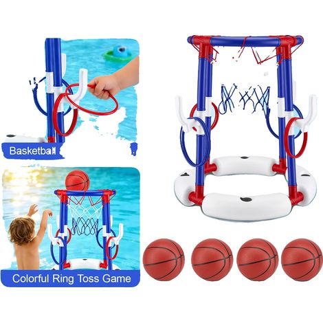 Aro de baloncesto para piscina, divertido juego 2 en 1, ligero y portátil, azul. (1/2)