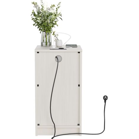 Table de nuit avec chargeur USB et prise, meuble de chambre en bois clair, 33x40x61,5cm, rangement avec corbeille incluse (1/5)