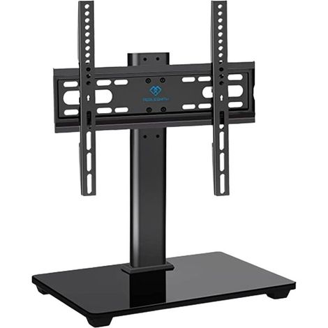 Meuble TV vertical au sol, extension maximale 400 mm, épais et durable, réglable en hauteur, matériau acier laminé à froid, noir (1/5)