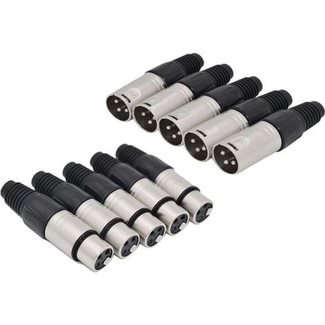 10Pcs Connecteur à Souder Xlr 3 Broches 5 Fiche Mâle de Microphone Prise Audio (1/4)