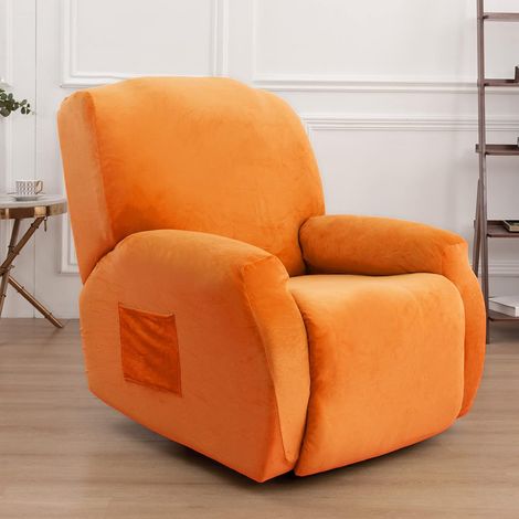 Recliner chair cover with storage, recliner chair cover for leather sofa, washable with elastic straps (orange) (1/5)