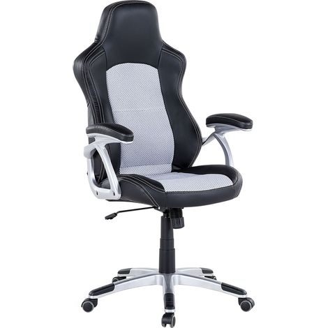 Silla de oficina de malla negra con piel sintética gris ajustable Explorer