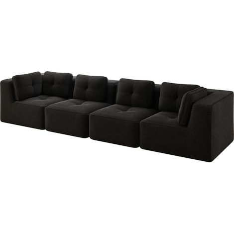 4-Sitzer modulares Wohnzimmer-Sofa aus schwarzem Kordstoff, tiefer Sitz, ohne Montage (1/5)