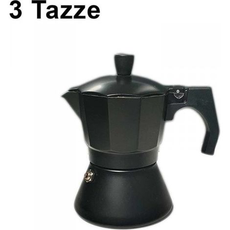 Caffettiera Moka alluminio 3 tazze, antiscivolo, nero, per gas e piani elettrici