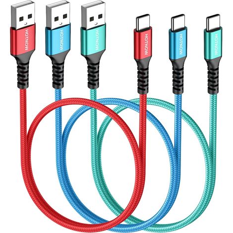 Câble USB A vers USB C 50 cm Lot de 3, 3A Cordon USB Type C Court