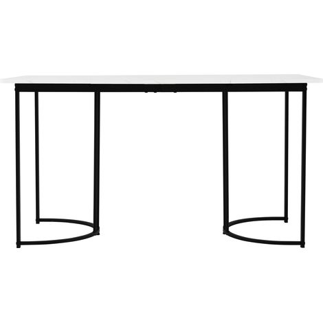 Table à manger rectangulaire 140 x 80 cm avec plateau effet marbre et pieds réglables en métal blanc/noir (1/5)